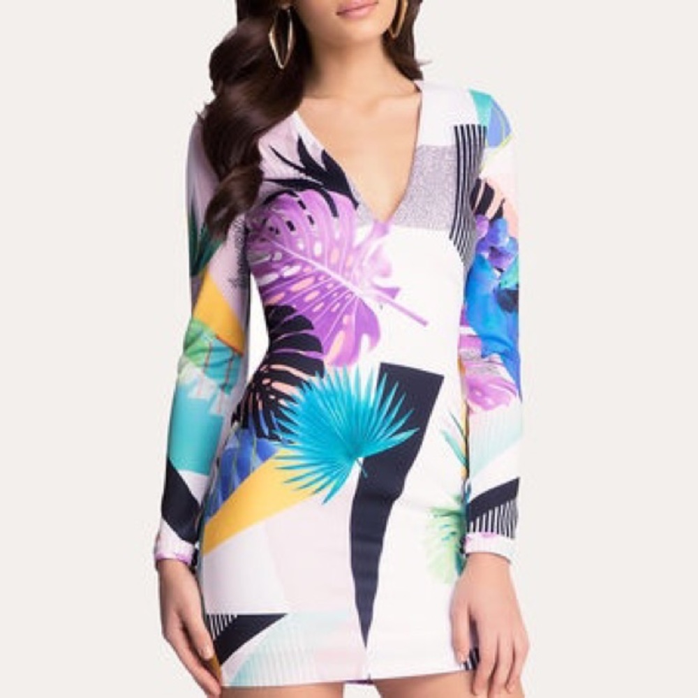 Bebe Plunging V Palm Beach Dress from bebe
